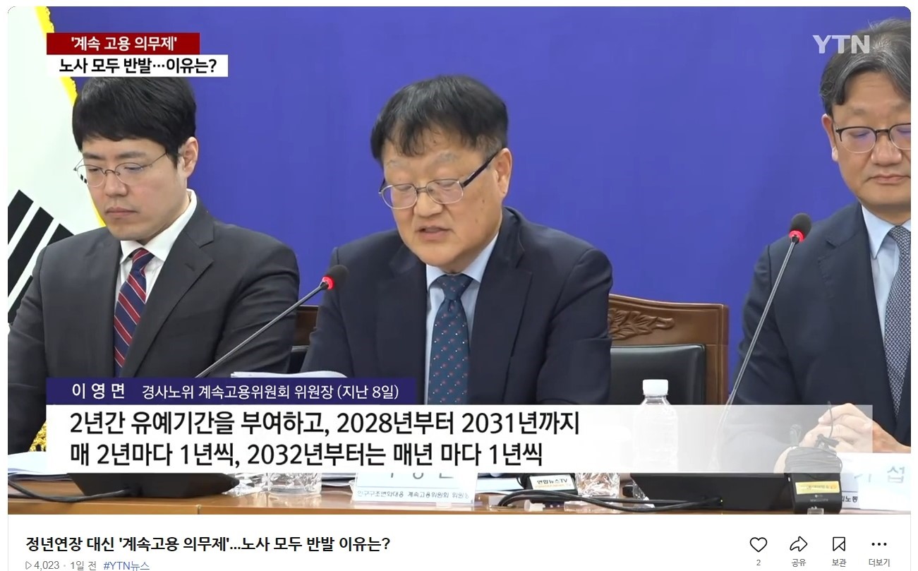 정년연장 대신 '계속고용 의무제'...노사 모두 반발 이유는?